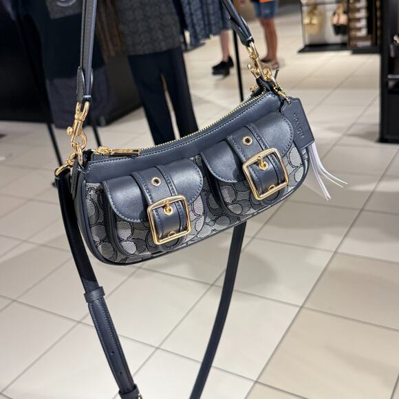 COACH Ashton Bag In Signature Jacquard CBJ00 Gold/Navy/Midnight Navy - Picture 7 of 11